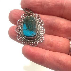 Authentic Turquoise Stone Stirling Silver Pendant

Pendant only
